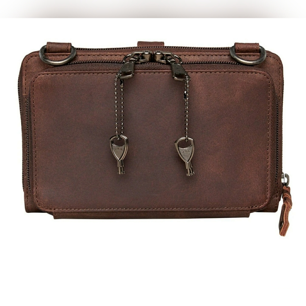 Leather Concealed Carry Extra Small Crossbody Organizer NWT Mahogany Dark Brown - Picture 3 of 7
